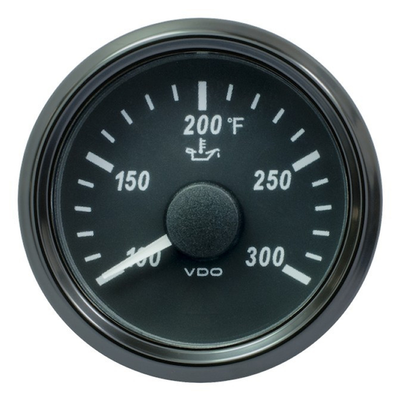 VDO SingleViu 2426 Engine Oil Temperature 300°F Black 52mm Amber Lighted w Red Pointer